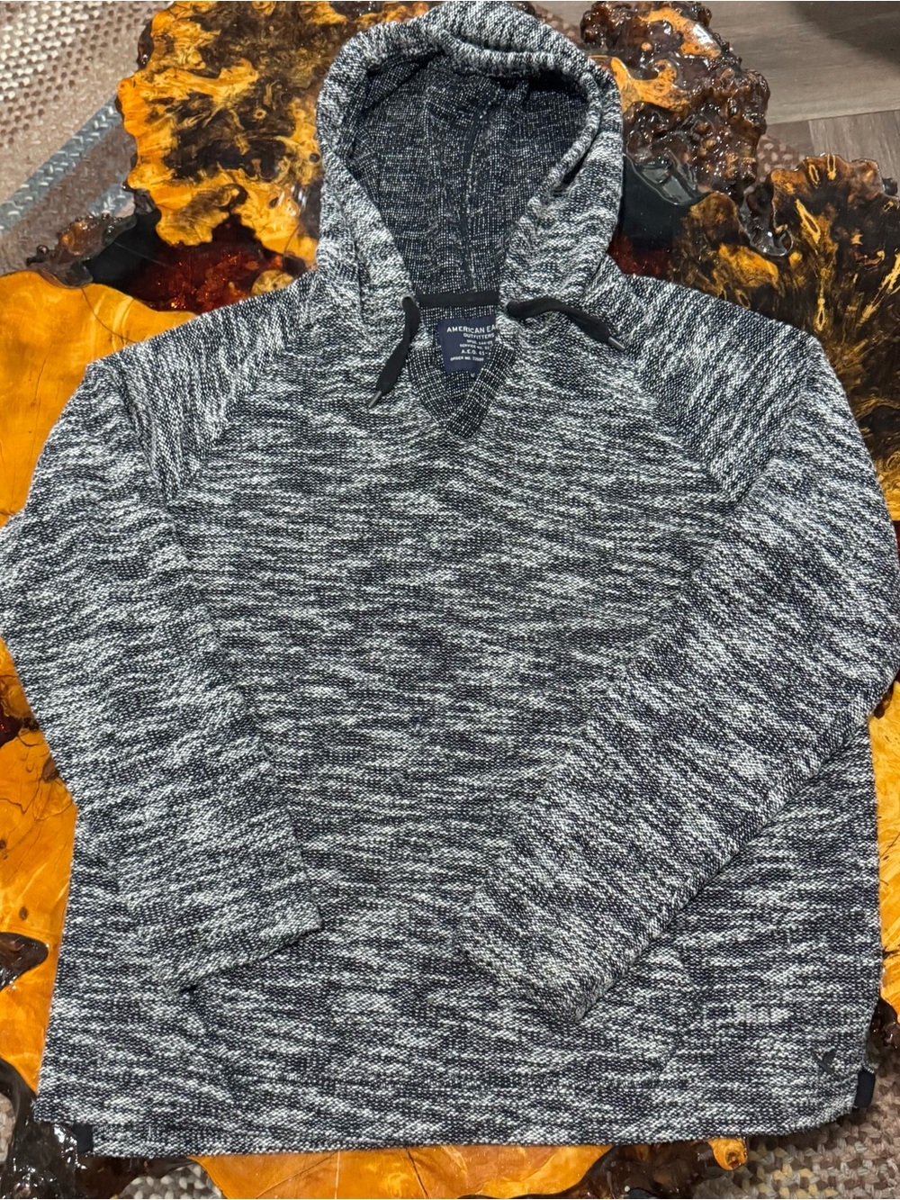American Eagle Outfitters Marled Black & White Hooded Pullover